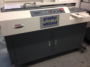 Graphic Wizard Perfect Binder, binding, booklets, books, pads, wraparound cover, professional bound books, coated paper, offset paper, twin glue rollers, side glue, hinge covers, nipper, pneumatic clamp, Wine Country Signs, AJ Printing & Graphics, Santa Rosa