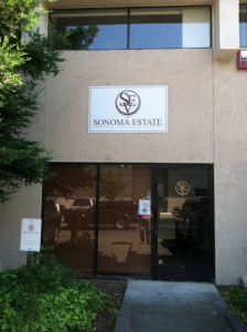Sonoma Estate Vintners, Sonoma County, California, wine, wineries, outdoor building signs, window graphics, parking signs, alupanel, gold metallic vinyl. AJ Printing & Graphics and Wine Country Signs, aluminum signs, durable signs, digital printing, hp flat-bed printer