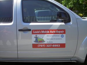 Louie's Mobile Auto Repair, Santa Rosa, California, Vehicle Graphics, Vehicle Magnets, advertising, moving billboards, removable vehicle signs, AJ Printing & Graphics and Wine Country Signs, digital printing, wide-format printing