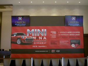 Graton Resort & Casino, Rohnert Park, California, Sonoma County, Removable Decals, MDO, changeable signs, sign installation, printing companies, casino, mini cooper giveaway, graphic design 