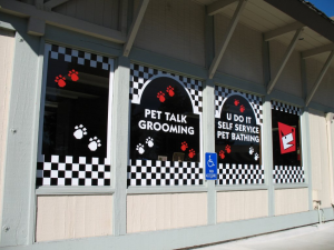 Pet Talk grooming, Rohnert Park, California, Sonoma County, window graphics, graphic design, signs, printing, AJ Printing & Graphics and Wine Country Signs