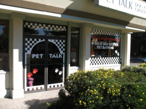 Pet talk dog grooming, Rohnert Park, Sonoma County, California, window graphics, graphic design, window vinyl, AJ Printing & Graphics and Wine Country Signs, signs, printing, digital printing, branding