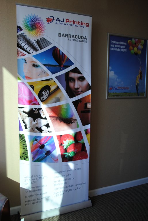 retractable banners, aj printing and graphics, santa rosa, california, barracuda stand, metal banner stands, professional banners, portable banner stands, wide format printing, professional printing, low cost printing, easy installed signs, Wine Country Signs, graphic design, services, 