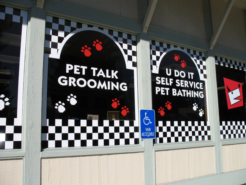 Pet Talk in Rohnert Park let us design and install these window graphics that contrast with their windows and can be easily read from the road. 