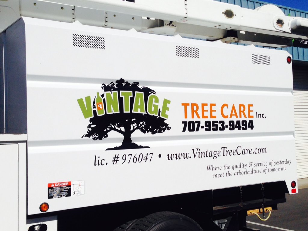 vintage tree care, santa rosa, sonoma county , california, aj printing and graphics and wine country signs, vinyl graphics, vehicle graphics, moving billboard, advertising that pays, large commerical truck signs, signs, printing, graphic design, graphic services